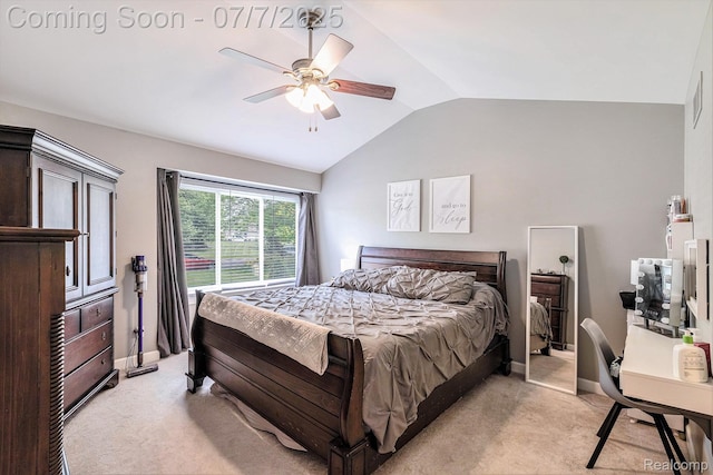 2390 Torrey Grove Ct, Fenton, MI 48430 - bedroom with vaulted ceiling, light carpet, and a ceiling fan