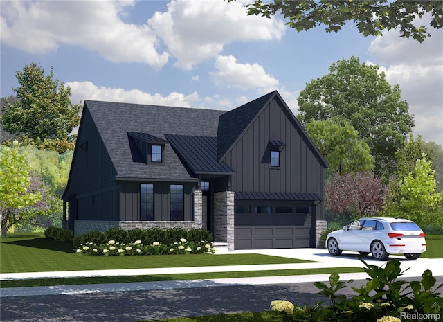 80 S Trail Ct, Troy, MI 48085 - modern farmhouse style home featuring board and batten siding, driveway, a front yard, a shingled roof, and a garage