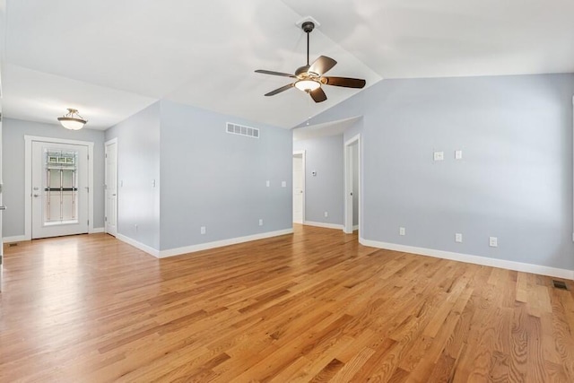 450 Carefree Ct, Niles, MI 49120 - unfurnished living room with a ceiling fan, light wood-style floors, and lofted ceiling