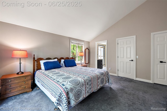 7340 Deer Lake Rd, Clarkston, MI 48346 - carpeted bedroom featuring baseboards and high vaulted ceiling