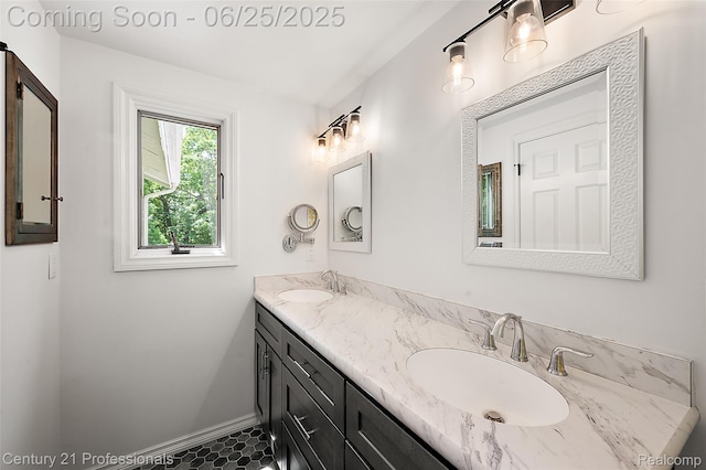 7340 Deer Lake Rd, Clarkston, MI 48346 - bathroom featuring double vanity and baseboards