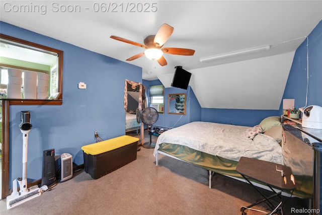 47645 Sugarbush Rd, Chesterfield, MI 48047 - bedroom with vaulted ceiling, a ceiling fan, and carpet floors