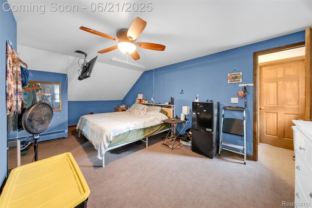 47645 Sugarbush Rd, Chesterfield, MI 48047 - carpeted bedroom featuring vaulted ceiling and a ceiling fan