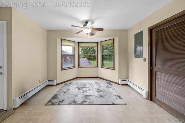 47645 Sugarbush Rd, Chesterfield, MI 48047 - spare room featuring baseboard heating, electric panel, and a ceiling fan