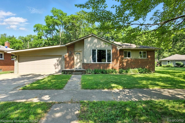 42424 Bradner Ct, Plymouth, MI 48170 - view of front of home with an attached garage, driveway, brick siding, and a front lawn