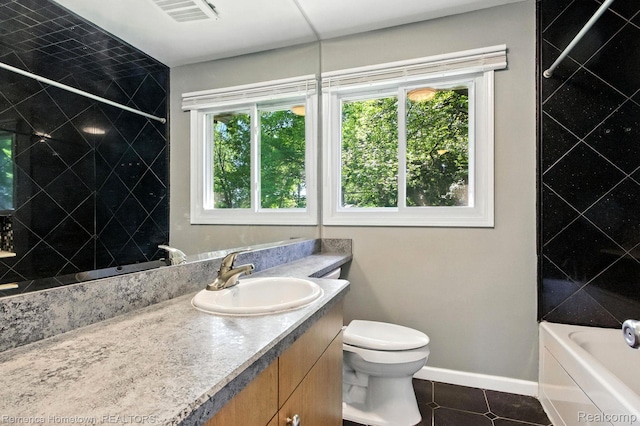 42424 Bradner Ct, Plymouth, MI 48170 - bathroom featuring vanity, plenty of natural light, tile patterned floors, and washtub / shower combination