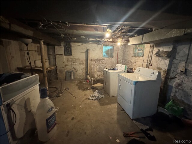 11343 Belleterre St, Detroit, MI 48204 - unfinished below grade area featuring washer and clothes dryer and electric panel