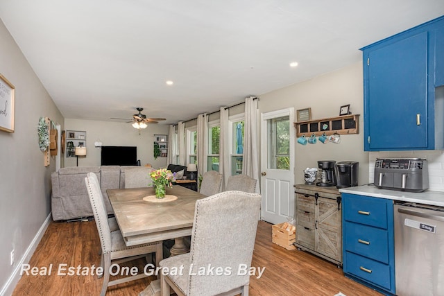 4185 Shattuck Rd, Saginaw, MI 48603 - dining area featuring light wood-style flooring, ceiling fan, and recessed lighting