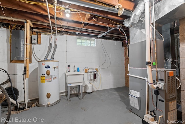 6617 Kilburn Rd, Grant, MI 48032 - basement featuring water heater, electric panel, and heating unit