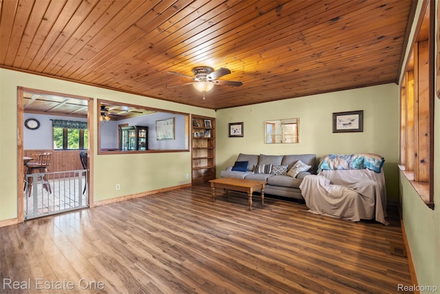 6617 Kilburn Rd, Grant, MI 48032 - living room with wood ceiling, ceiling fan, and wood finished floors