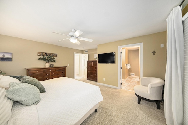117 High View Ct, Brooklyn, MI 49230 - bedroom featuring light carpet, a ceiling fan, and connected bathroom