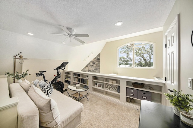 117 High View Ct, Brooklyn, MI 49230 - living area with ceiling fan, a textured ceiling, carpet floors, and recessed lighting