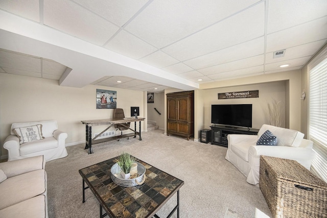 117 High View Ct, Brooklyn, MI 49230 - living room featuring a drop ceiling and carpet flooring
