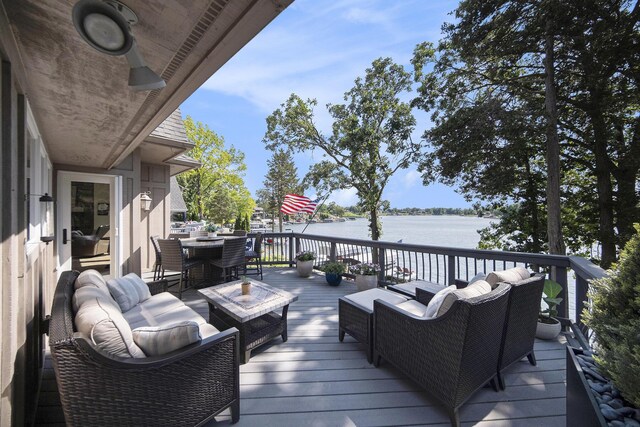 117 High View Ct, Brooklyn, MI 49230 - deck with an outdoor hangout area, a water view, and outdoor dining space