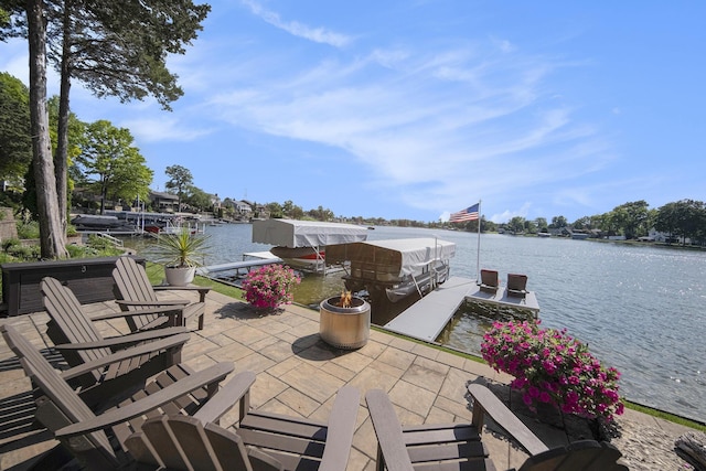 117 High View Ct, Brooklyn, MI 49230 - view of patio / terrace featuring a water view, a boat dock, and boat lift