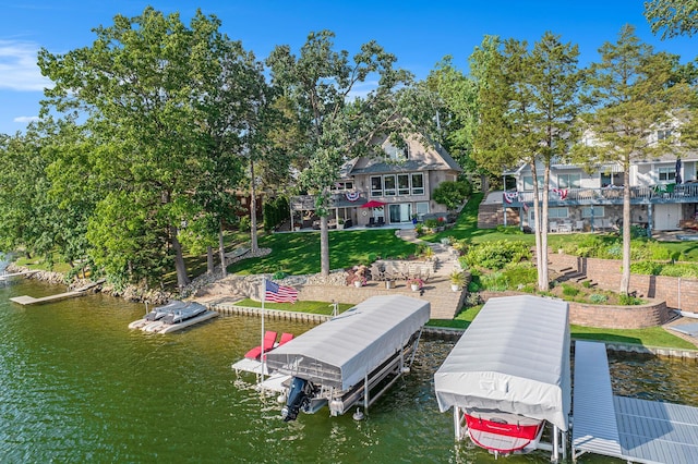 117 High View Ct, Brooklyn, MI 49230 - dock area with a water view, boat lift, and a yard