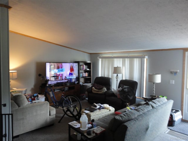 453 Glencoe Dr, Temperance, MI 48182 - carpeted living area featuring crown molding and lofted ceiling
