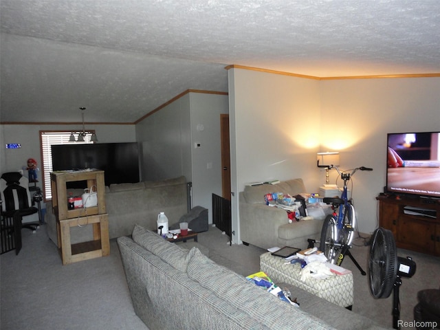 453 Glencoe Dr, Temperance, MI 48182 - living area with carpet, a textured ceiling, and ornamental molding