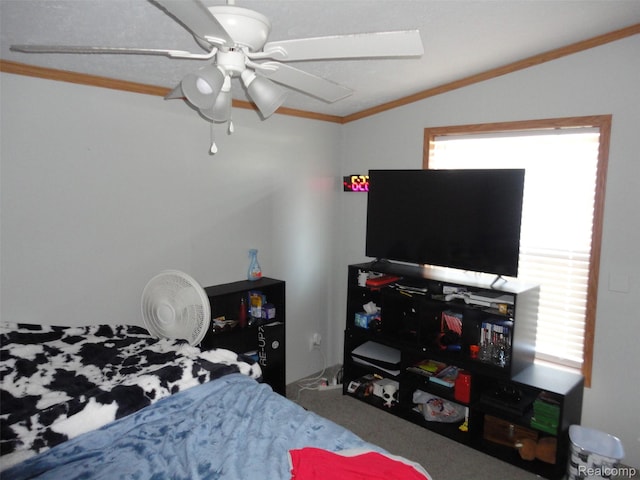 453 Glencoe Dr, Temperance, MI 48182 - bedroom with lofted ceiling, ornamental molding, and a ceiling fan