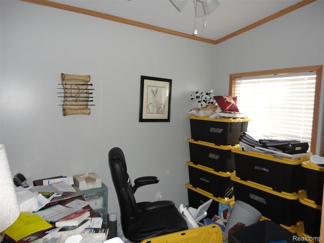 453 Glencoe Dr, Temperance, MI 48182 - office space featuring ornamental molding and ceiling fan