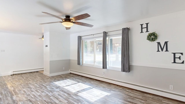 11427 Colonial Woods Dr, Clio, MI 48420 - spare room featuring a baseboard heating unit, ceiling fan, and wood finished floors