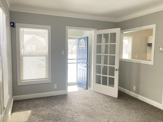 11751 Engleside St, Detroit, MI 48205 - carpeted spare room featuring crown molding and french doors