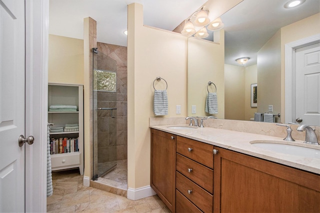 3314 Westview Ct, Allegan, MI 49010 - bathroom featuring a shower stall, double vanity, and a walk in closet