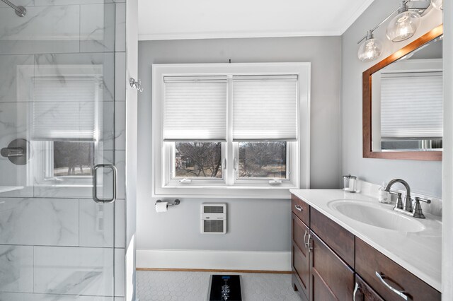 1908 Niles Ave, Saint Joseph, MI 49085 - full bath with a stall shower, vanity, crown molding, and heating unit