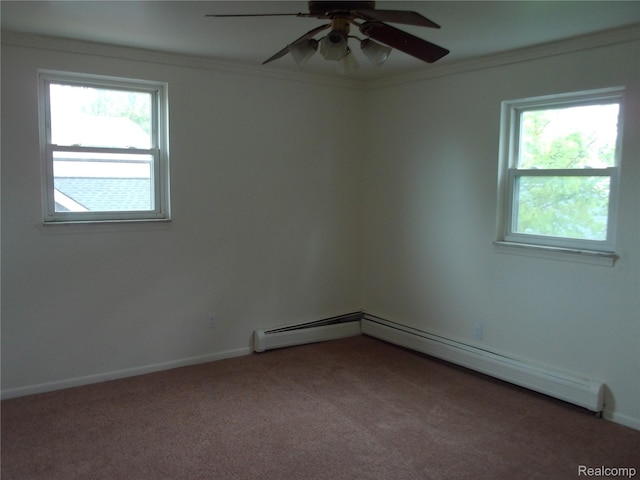 38014 Mallast St, Harrison Township, MI 48045 - carpeted spare room with plenty of natural light, ceiling fan, baseboard heating, and crown molding