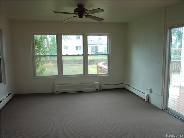 38014 Mallast St, Harrison Township, MI 48045 - empty room with baseboard heating, carpet flooring, and ceiling fan