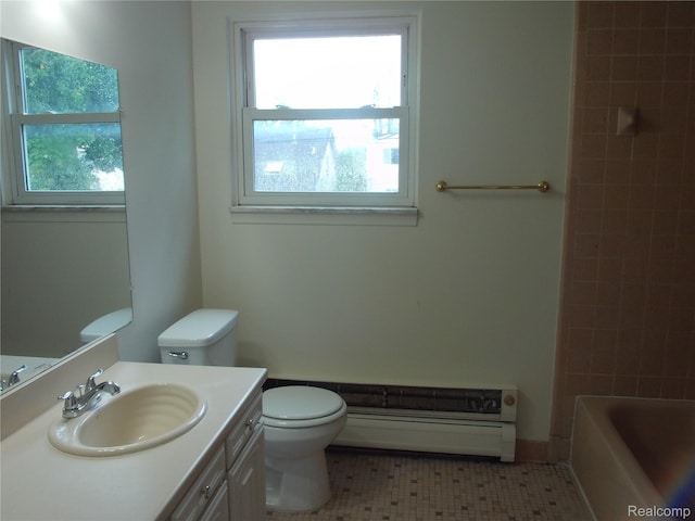 38014 Mallast St, Harrison Township, MI 48045 - full bath with a baseboard heating unit, vanity, and tile patterned floors
