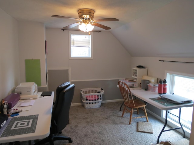 1513 Joy Ave, Jackson, MI 49203 - office space featuring a ceiling fan, carpet, and vaulted ceiling
