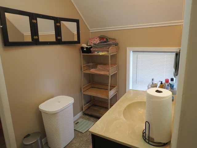 1513 Joy Ave, Jackson, MI 49203 - bathroom featuring vaulted ceiling and vanity