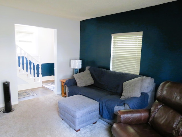 1513 Joy Ave, Jackson, MI 49203 - living area featuring stairs and carpet floors