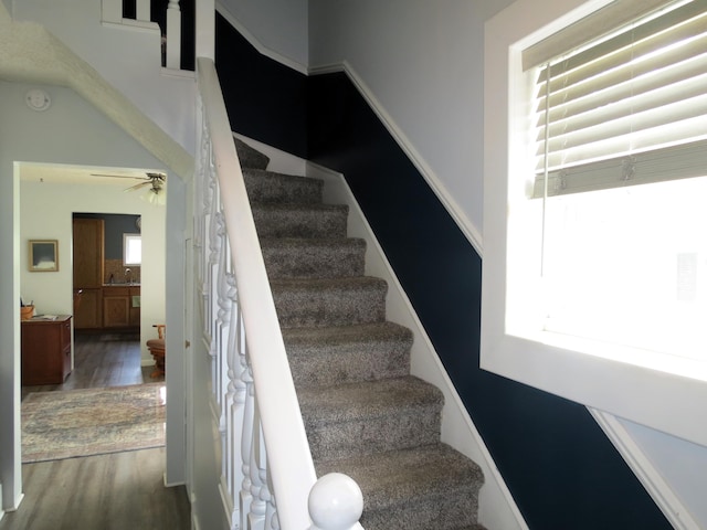 1513 Joy Ave, Jackson, MI 49203 - stairs with wood finished floors and ceiling fan