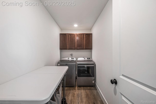 1013 Lancaster St, Lapeer, MI 48446 - laundry room with cabinet space, washer and clothes dryer, dark wood finished floors, and recessed lighting