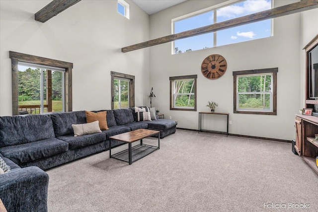 2539 Daisy Ln, Middleville, MI 49333 - living room featuring light carpet and a high ceiling