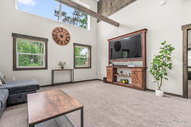 2539 Daisy Ln, Middleville, MI 49333 - living room featuring carpet flooring, a towering ceiling, and plenty of natural light