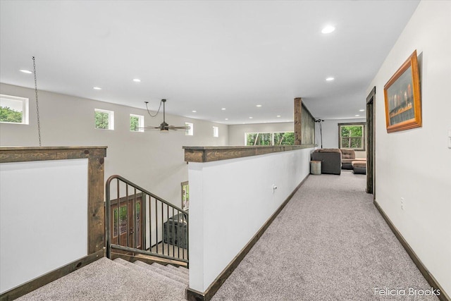 2539 Daisy Ln, Middleville, MI 49333 - hallway featuring carpet flooring, recessed lighting, healthy amount of natural light, and an upstairs landing