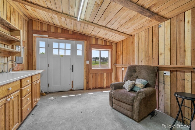 2539 Daisy Ln, Middleville, MI 49333 - living area featuring lofted ceiling and wood walls