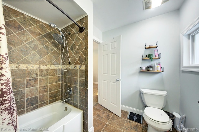 1320 W Drahner Rd, Oxford, MI 48371 - bathroom featuring shower / bath combination with curtain and stone finish flooring