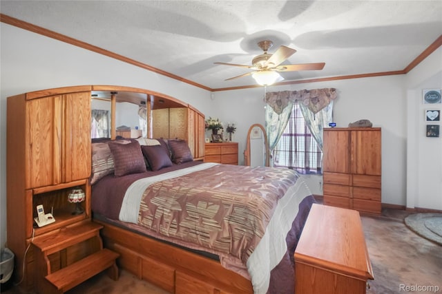 3933 Benjamin Way, Monroe, MI 48161 - bedroom featuring carpet, crown molding, arched walkways, and ceiling fan