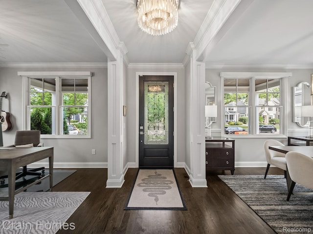 1790 Washington Blvd, Birmingham, MI 48009 - foyer entrance with a chandelier, healthy amount of natural light, crown molding, and wood finished floors