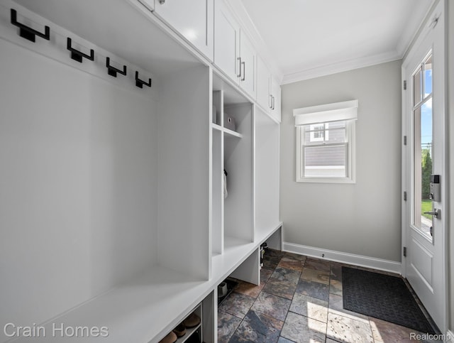 1790 Washington Blvd, Birmingham, MI 48009 - mudroom featuring crown molding and stone tile floors