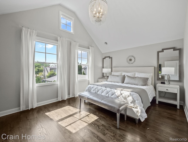 1790 Washington Blvd, Birmingham, MI 48009 - bedroom featuring a chandelier, high vaulted ceiling, and wood finished floors