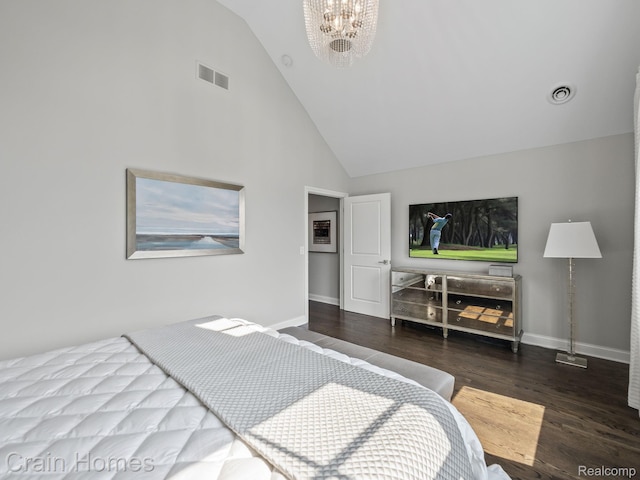 1790 Washington Blvd, Birmingham, MI 48009 - bedroom with wood finished floors, a chandelier, and high vaulted ceiling