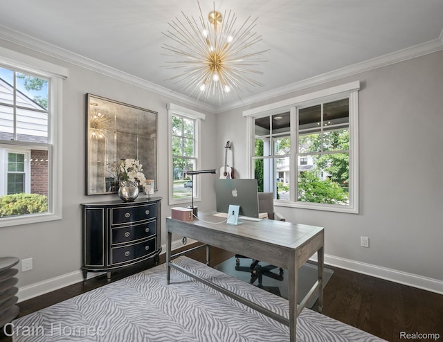 1790 Washington Blvd, Birmingham, MI 48009 - office area with a chandelier, wood finished floors, and ornamental molding