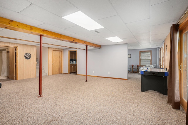 27418 Orchard Dr, Sturgis, MI 49091 - below grade area with carpet flooring and wood walls