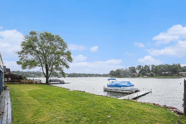 27418 Orchard Dr, Sturgis, MI 49091 - dock area with a yard, a water view, and boat lift