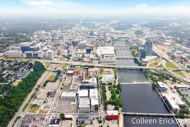 600 Monroe Ave NW Unit 409, Grand Rapids, MI 49503 - aerial view of property and surrounding area featuring a nearby body of water and a notable bridge